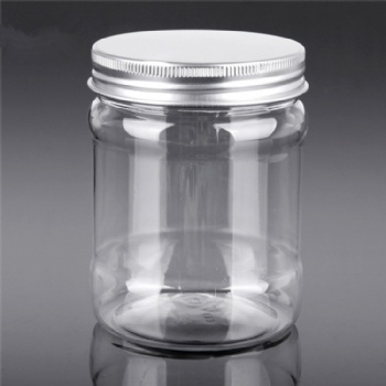 Cylindrical Plastic Jar with Aluminum Lid